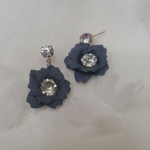 Midnight Blue Floral Crystal Earrings